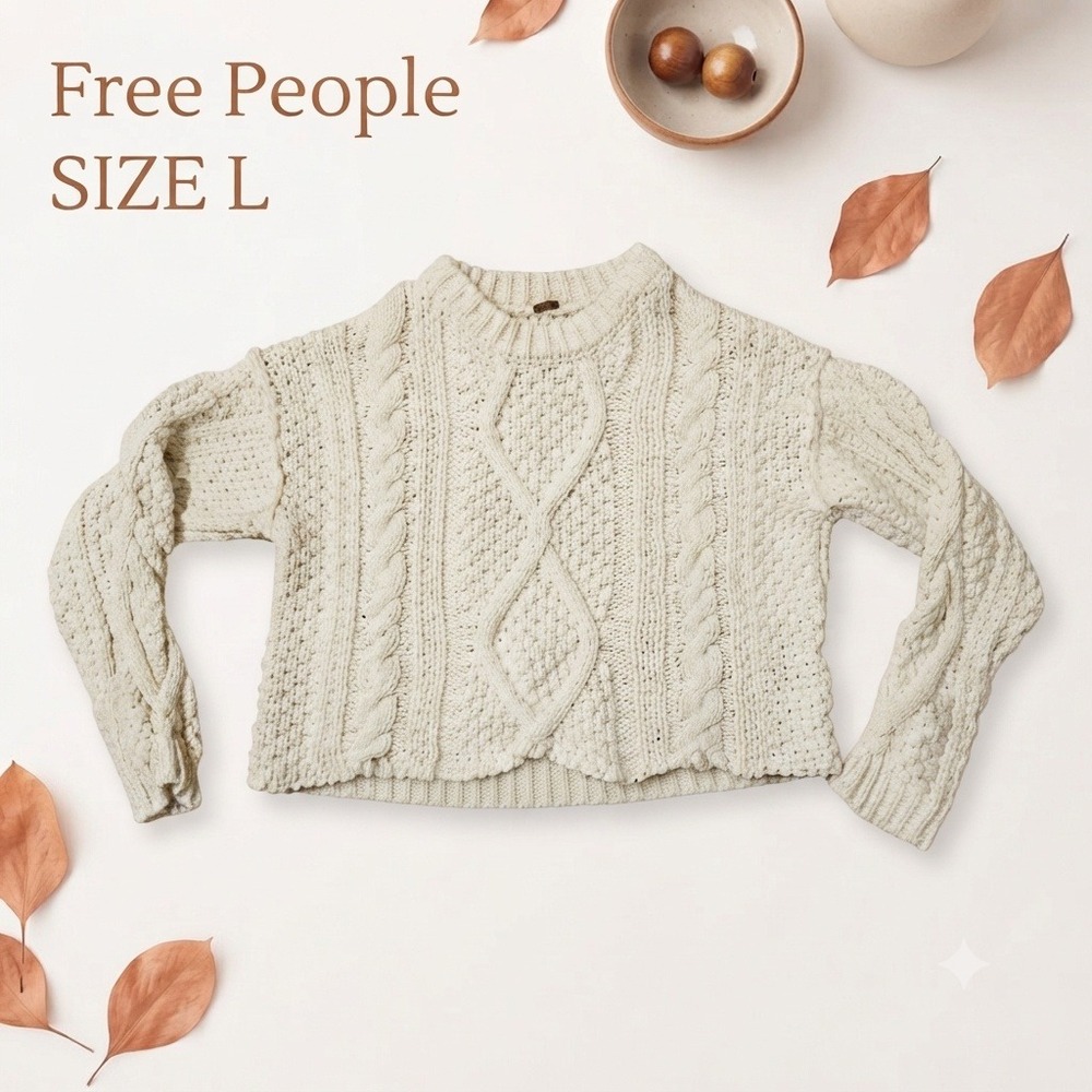 Free People Indie Cable Knit Cropped Cotton Sweater Women L